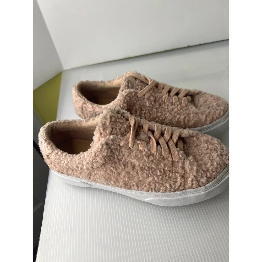 Zara Pink Sherpa Faux Fur Platform Sneakers Low Top Blush EU 37 Size 7